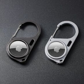 2 حزمة متوافقة مع حامل آمنة Apple Airtag المعدني مع Carabiner ، Snap Hook Lock anti-Lost Hard Detection Scase لعلامة الهواء. (الأسود والفضي)