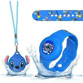 [2-Pack] Waterproof Holder Compatible with AirTag Bracelet & Necklace Design, Cute Air Tag Wristband and Airtag Necklace for Kids Hidden Adjustable Silicone AirTags Case for Child Teen Adults (Blue)
