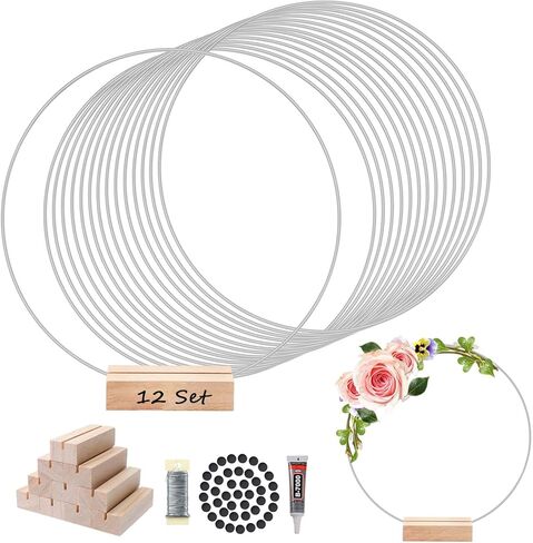 15 قطعة من إكليل الزهور المعدني مقاس 30.48 سم لتزيين الطاولة مع 15 قطعة من حاملي بطاقات المكان، وحلقات دائرية ذهبية لتزيين الزفاف بنفسك، والحرف اليدوية المعلقة على الحائط، وصائدي الأحلام in Kuwait