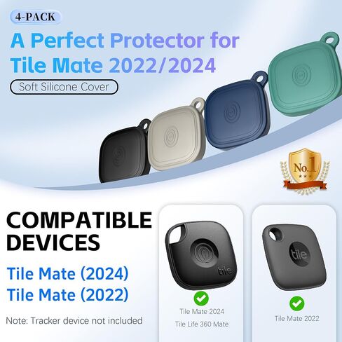 (4-Pack) Silicome Case for Tile Mate 2024, Waterproof Tile Mate Holder Full Body Protective Cover Compatible with Life360 Mate Tile Tracker with Keychain (Black/Off White/Blue/Green) in Saudi Arabia