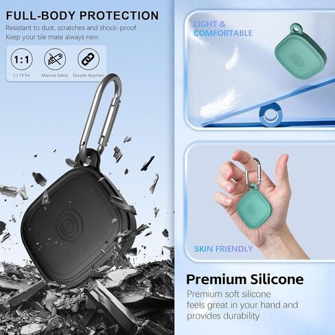 (4-Pack) Silicome Case for Tile Mate 2024, Waterproof Tile Mate Holder Full Body Protective Cover Compatible with Life360 Mate Tile Tracker with Keychain (Black/Off White/Blue/Green) in Saudi Arabia