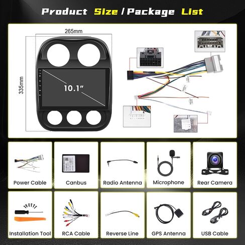 4+64G 8 Cores Android 13 Stereo for Jeep Compass Patriot Radio 2010-2016, 10.1 Inch HD Touchsceen with Wireless CarPlay Android Auto GPS WiFi Backup Camera Mirror Link BT Mic FM RDS in Saudi Arabia