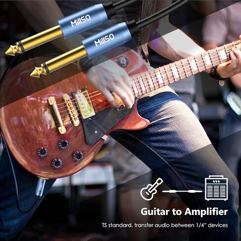 MillSO 1/4 Instrument Cable TS Electric Guitar Cable Straight-Straight 6.35mm Electric Guitar Cord for Bass AMP, Speaker, Patch, Pedal, Keyboard, Mixer, Amplifier - 4 Feet in Kuwait