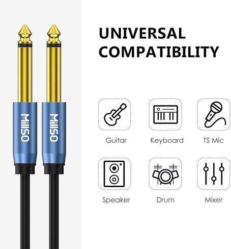 MillSO 1/4 Instrument Cable TS Electric Guitar Cable Straight-Straight 6.35mm Electric Guitar Cord for Bass AMP, Speaker, Patch, Pedal, Keyboard, Mixer, Amplifier - 4 Feet in Kuwait