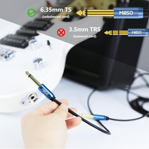 MillSO 1/4 Instrument Cable TS Electric Guitar Cable Straight-Straight 6.35mm Electric Guitar Cord for Bass AMP, Speaker, Patch, Pedal, Keyboard, Mixer, Amplifier - 4 Feet in Kuwait