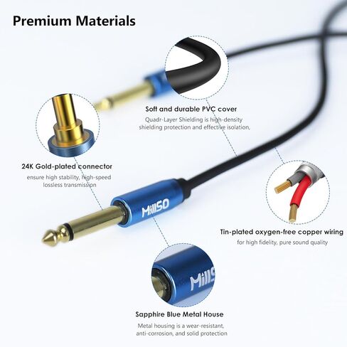 MillSO 1/4 Instrument Cable TS Electric Guitar Cable Straight-Straight 6.35mm Electric Guitar Cord for Bass AMP, Speaker, Patch, Pedal, Keyboard, Mixer, Amplifier - 4 Feet in Kuwait