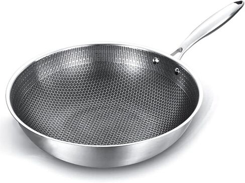 Uncoated Wok,Non-Stick Pan,Stainless Steel,Honeycomb Design,Uniform Heating,for Electric, Induction and Gas Stoves (A 32Cm)，A-32cm，A-32cm，A-32cm in Saudi Arabia