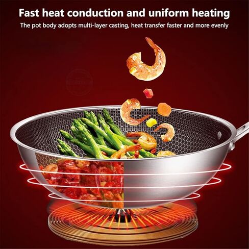 Uncoated Wok,Non-Stick Pan,Stainless Steel,Honeycomb Design,Uniform Heating,for Electric, Induction and Gas Stoves (A 32Cm)，A-32cm，A-32cm，A-32cm in Saudi Arabia