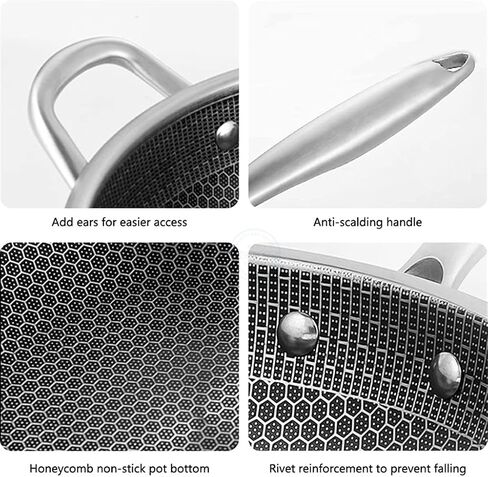 Uncoated Wok,Non-Stick Pan,Stainless Steel,Honeycomb Design,Uniform Heating,for Electric, Induction and Gas Stoves (A 32Cm)，A-32cm，A-32cm，A-32cm in Saudi Arabia