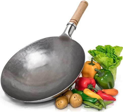 مقبض الخشب الصيني Wok Wok Wok Pot Wok التقليدية غير الطلاء لمطباق الغاز (30 سم) ， A-30cm ， A-30cm ， A-30cm in Kuwait