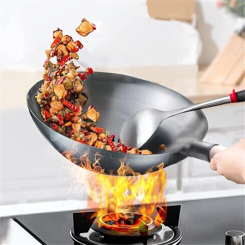 مقبض الخشب الصيني Wok Wok Wok Pot Wok التقليدية غير الطلاء لمطباق الغاز (30 سم) ， A-30cm ， A-30cm ， A-30cm in Kuwait