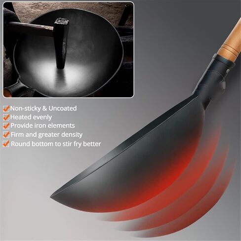 مقبض الخشب الصيني Wok Wok Wok Pot Wok التقليدية غير الطلاء لمطباق الغاز (30 سم) ， A-30cm ， A-30cm ， A-30cm in Kuwait