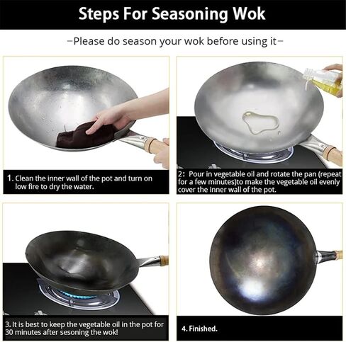 مقبض الخشب الصيني Wok Wok Wok Pot Wok التقليدية غير الطلاء لمطباق الغاز (30 سم) ， A-30cm ， A-30cm ， A-30cm in Kuwait
