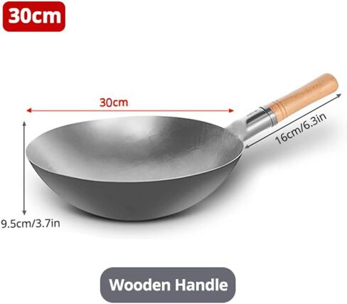 مقبض الخشب الصيني Wok Wok Wok Pot Wok التقليدية غير الطلاء لمطباق الغاز (30 سم) ， A-30cm ， A-30cm ， A-30cm in Kuwait