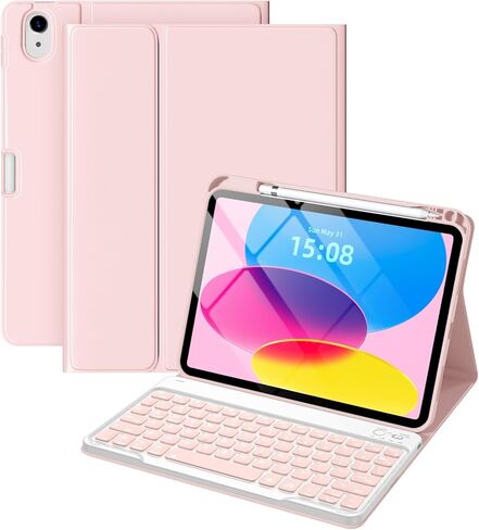 LEOMARON for iPad (A16) 11th/10th Generation Case with Keyboard, 7-Color Backlit, Detachable Keyboard Case for iPad A16 11 inch 2025 & 10th Gen 10.9 inch 2022, Folio Cover with Pencil Holder, Pink in Kuwait