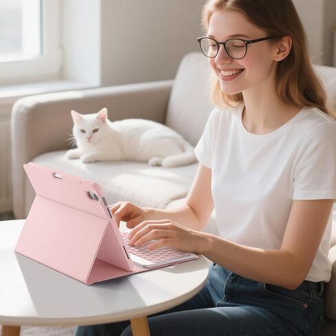 LEOMARON for iPad (A16) 11th/10th Generation Case with Keyboard, 7-Color Backlit, Detachable Keyboard Case for iPad A16 11 inch 2025 & 10th Gen 10.9 inch 2022, Folio Cover with Pencil Holder, Pink in Kuwait