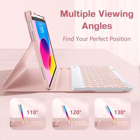 LEOMARON for iPad (A16) 11th/10th Generation Case with Keyboard, 7-Color Backlit, Detachable Keyboard Case for iPad A16 11 inch 2025 & 10th Gen 10.9 inch 2022, Folio Cover with Pencil Holder, Pink in Kuwait