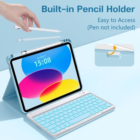LEOMARON for iPad (A16) 11th/10th Generation Case with Keyboard, 7-Color Backlit, Detachable Keyboard Case for iPad A16 11 inch 2025 & 10th Gen 10.9 inch 2022, Folio Cover with Pencil Holder, Pink in Saudi Arabia