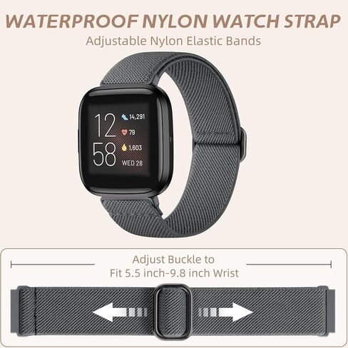 Odbeai Stretchy Bands Compatible with Fitbit Versa 2 / Versa/Lite/SE Bands for Women Men, Water-Resistant Adjustable Elastic Nylon Solo Loop Soft Sport Replacement Wristbands Strap in Kuwait
