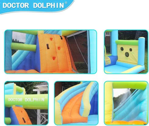 Doctor Dolphin Water Bounce House Inflatable Water Slide Park for Kids Backyard Summer Outdoor Fun with Water Gun Climbing Wall Splash Pool in Kuwait