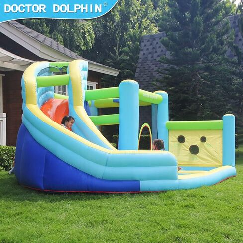 Doctor Dolphin Water Bounce House Inflatable Water Slide Park for Kids Backyard Summer Outdoor Fun with Water Gun Climbing Wall Splash Pool in Kuwait
