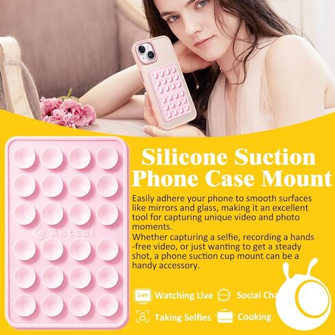 Anteel Medium-Sized Silicone Suction Phone Case Adhesive Mount, Enhanced Suction Power and Upgraded Thickened Sticky Phone Grip, Durable, Hands-Free Sticky Phone Holder, 2.28"x3.46" (Black) in Kuwait