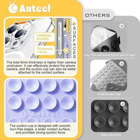 Anteel Medium-Sized Silicone Suction Phone Case Adhesive Mount, Enhanced Suction Power and Upgraded Thickened Sticky Phone Grip, Durable, Hands-Free Sticky Phone Holder, 2.28"x3.46" (Black) in Kuwait
