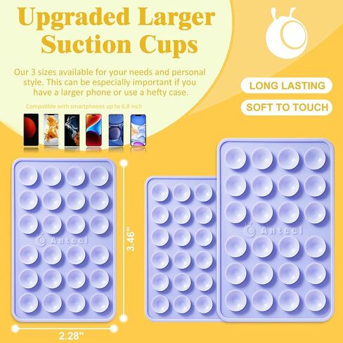 Anteel Medium-Sized Silicone Suction Phone Case Adhesive Mount, Enhanced Suction Power and Upgraded Thickened Sticky Phone Grip, Durable, Hands-Free Sticky Phone Holder, 2.28"x3.46" (Black) in Kuwait