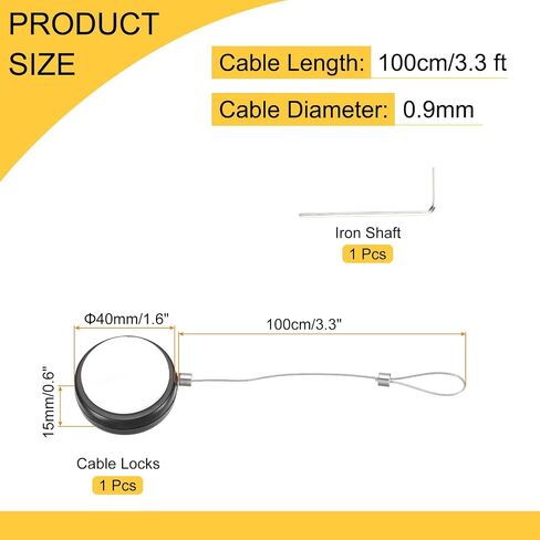 MECCANIXITY 3.3ft Retractable Cable Lock with Latch Remote Control Security Locks with Adjustable Cord Tether Anti Theft for Laptop, TV, 150 G, Black in Saudi Arabia