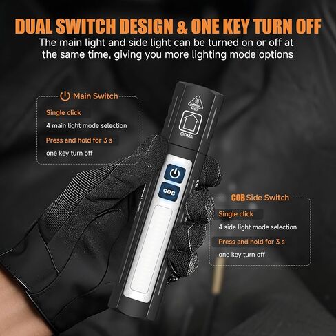 Rechargeable Magnetic Small Powerful Flashlights, Bright Pocket Flashlight | High Lumens, USB C Charging, 8 Modes Zoomable, Dual Button Waterproof Tactical Work Flash Light for Car,Emergency,Camping in Saudi Arabia