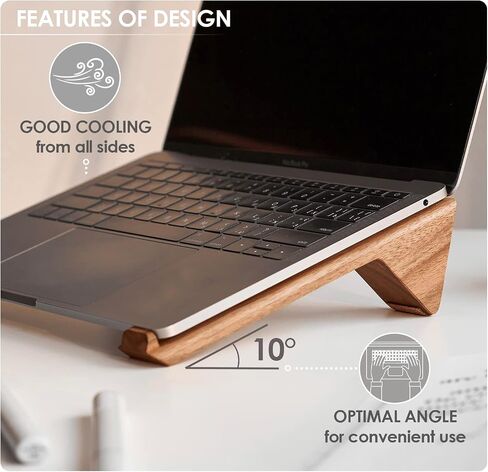 جهاز كمبيوتر محمول خشبي للمكتب - صلب الجوز الصلب لـ Macbooks و Notebooks - حامل كمبيوتر محمول محمول مريح - رف سطح مكتب قابل للتعديل لمكتب المنزل in Saudi Arabia