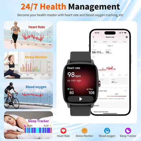Smart Watch for Men & Women with Bluetooth Calling, 1.85" Touchscreen Fitness Tracker, Heart Rate & Sleep Monitor, 100+ Sports Modes, IP68 Waterproof, Compatible with Android & iOS in Saudi Arabia