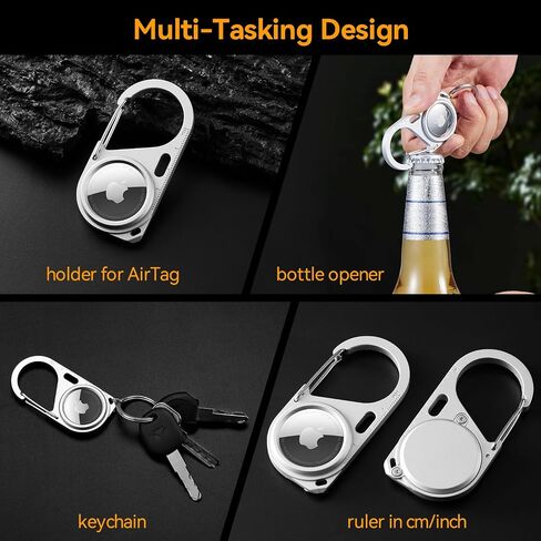 2 حزمة متوافقة مع حامل آمنة Apple Airtag المعدني مع Carabiner ، Snap Hook Lock anti-Lost Hard Detection Scase لعلامة الهواء. (الأسود والفضي) in Saudi Arabia
