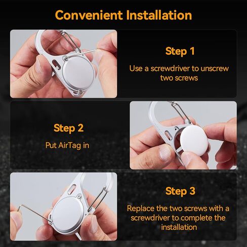 2 حزمة متوافقة مع حامل آمنة Apple Airtag المعدني مع Carabiner ، Snap Hook Lock anti-Lost Hard Detection Scase لعلامة الهواء. (الأسود والفضي) in Saudi Arabia