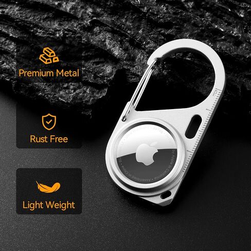 2 حزمة متوافقة مع حامل آمنة Apple Airtag المعدني مع Carabiner ، Snap Hook Lock anti-Lost Hard Detection Scase لعلامة الهواء. (الأسود والفضي) in Saudi Arabia