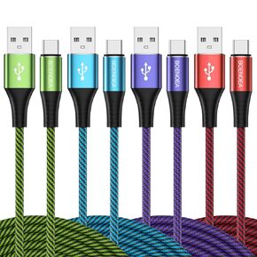 Boenoea USB C Cable 10 ft, 4-Pack USB A to USB C Cable Fast Charging Type C Charger Cord Braided for Samsung Galaxy S24 S23 S22 S21 S20 S10 S10E Note 20 10 A50 A51 A71 Moto G, Pixel