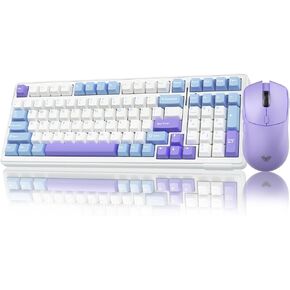 AULA Wireless Keyboard and Mouse Combo, F99 Mechanical Keyboard Hot Swappable+SC580X Gaming Mouse, Light Purple