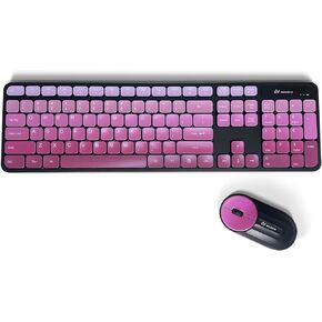 Wireless Keyboard and Mouse Combo - 2.4G Wireless, Rechargeable, Low-Noise, Cute Colorful, Full-Sized, 3 DPI Adjustable Mouse, for Computer, Laptop, PC, Mac (Gradient Purple)