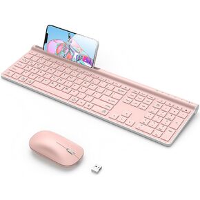 CHESONA Wireless Keyboard and Mouse Combo, Wireless Rechargeable Full Size Multi-Device (BT 5.0+3.0+2.4G) Keyboard Mouse Combo for Mac OS/iOS/Windows/Android (White)