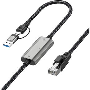 2in1 USB-C/USB 3.0 إلى Ethernet Adapter 4ft ، من النوع C إلى RJ45 Gigabit LAN CORD ، 1000 ميجابت في الثانية متصلة مباشرة ، نوع كابل Ethernet C- متوافق مع MacBook Pro و iPad Pro و Smarthes والمزيد
