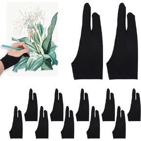 12 PCS فنان يرسم قفازات لليد اليمنى واليسرى ، ورفض النخيل قفازات الكتابة الرقمية ، والفنان قفاز مع اثنين من الإصبع ، قفازات فنية رقمية لرواية ورقية مراقبة الرسومات اللوحة