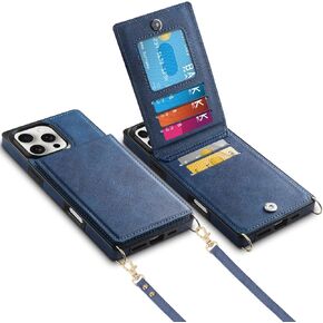Vofolen for iPhone 16 Pro Max Case with Card Crossbody Lanyard Belit Wallet Wallet with clasp clasp magnetic kickstand cover flip flip for iPhone 16 pro max for women ، black