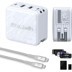 AVerMedia Capture Card 1080p60 HDMI, Portable Charger for Nintendo Switch, 100W GaN USB-C Hub, TV Docking Station with 4K60 HDMI, Compatible with iPhone, iPad, Laptop & PC (Elite Go - White)