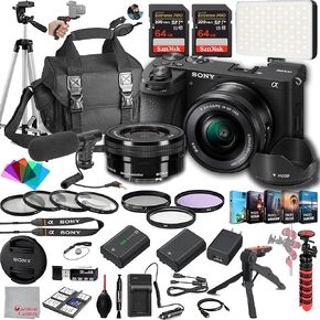 Sony a6700 Mirrorless Camera with 16-50mm Lens, 128GB Extreme Speed Memory,Microphone, 120 LED Video Light, Tripod, Filters, Hood, Grip,Spare Battery & Charger, Editing Software Kit -Deluxe Bundle