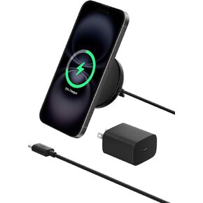 Belkin Magnetic Wireless Charging Pad 15W w/Pop-Up Stand - MagSafe-Compatible Qi2-Certified Wireless Charger for iPhone 16 Series, Samsung Galaxy S25 Series, AirPods (No PSU) - Black