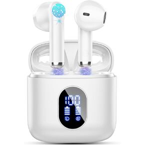 Wireless Earbuds, Bluetooth Headphones 5.4 with ENC Noise Cancelling Mics, 30H Bluetooth Ear buds 3D Bass with LED Display Charging Case, IP7 Waterproof Wireless Earphones for Android, iOS, Pearlwhite