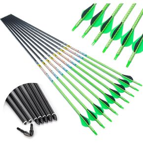 Linkboy Archery 30inch Carbon Arrows 300 340 Spine 0.003 Target Arrows Practice Recurve Compound Hunting Bow Longbow Pack of 12PCS