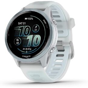 Garmin® Forerunner® 570 ، 42 مم ، GPS المتقدم في الساعة الذكية والثلاثية ، عرض AMOLED ، ميزات التدريب والانتعاش ، الألمنيوم الرمادي الرمادي مع شريط أسود/أسود شفاف