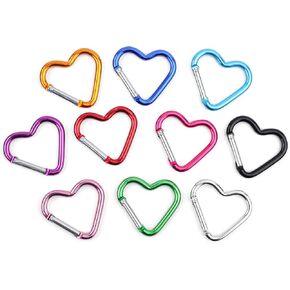 10pcs Heart Shaped Carabiner, Aluminium Alloy Cute Carabiner Clip Snap Hook Key Holder Heart Keychain Clip Key Ring for Camping Backpack Water Bottle Key Chain