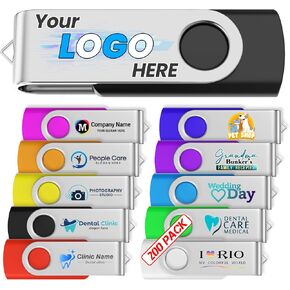 50PCS Custom Personalized 4GB USB 3.0 Flash Drive, 100MB/s Bulk USB Thumb Drives with LED Indicator, Printing Exclusive Text & Logo on Double-Sides for Office/School/Company/Photography